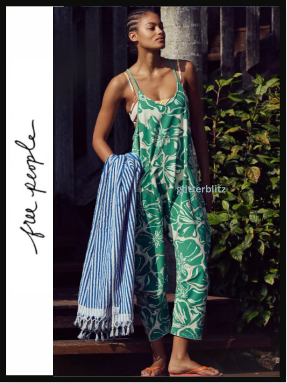 Free People Hot Shot Printed Onesie in Floral Court Combo 💚 NWT